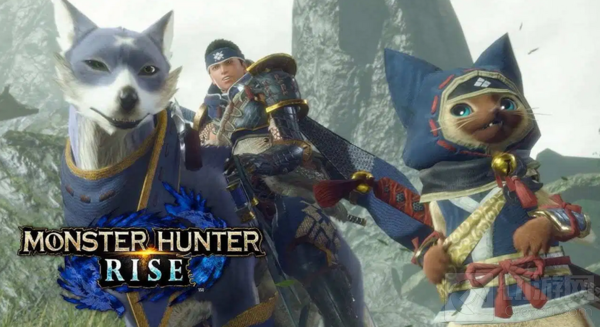 《怪物猎人 崛起》牙猎犬艺术图 夕阳西下 猫狗倚坐