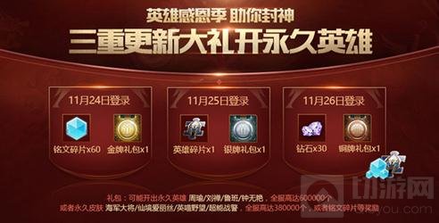 王者荣耀新版本福利放送 感恩节强更三重礼