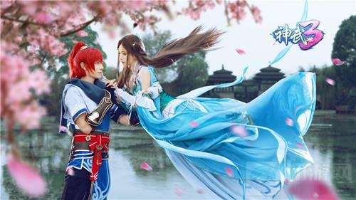 神武3凌霜月叶青峰唯美COS 共赏落樱如梦爱恋