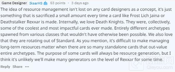 不会无限资源 炉石传说设计师回应资源管理概念