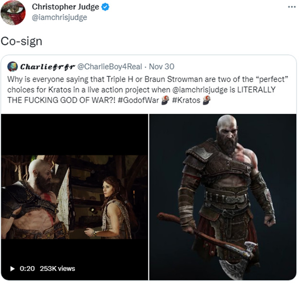 粉丝呼吁奎托斯面捕担任《战神》真人剧演员 面捕本人回应