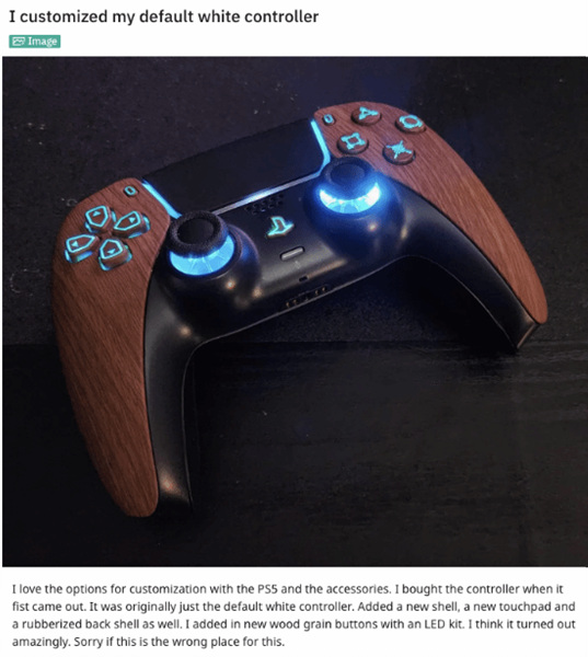玩家自制&ldquo;木质&rdquo;PS5手柄：按钮 摇杆还带酷炫LED灯